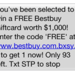 Spam text message announcing a sale