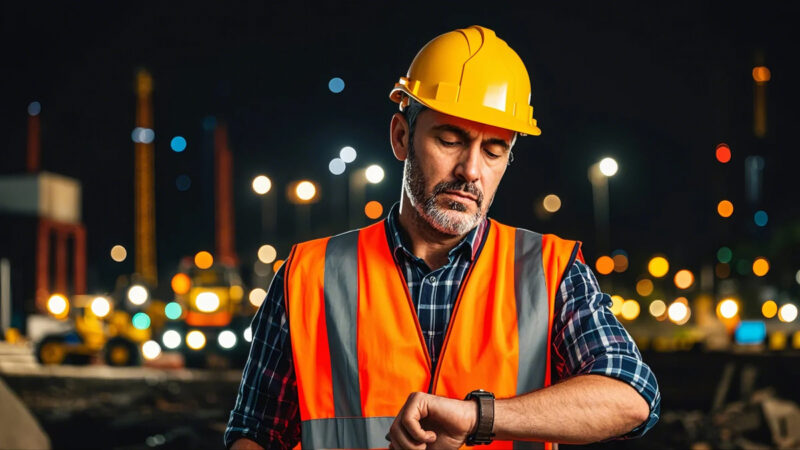 Exhausted Construction Worker Working Overtime