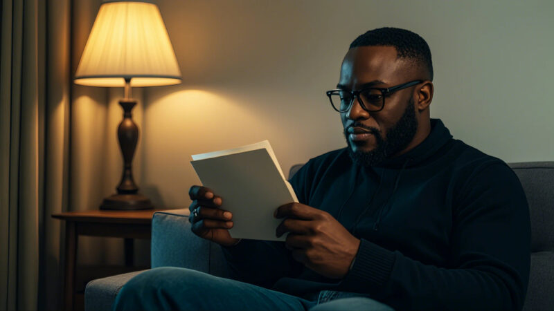 Man Reading His Pay Check