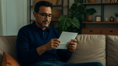 Man Reading His Pay Check