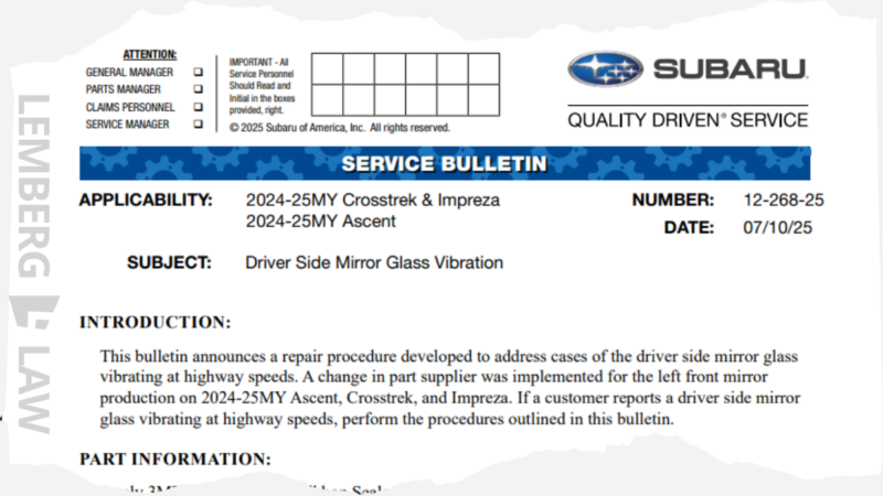Subaru Crosstrek Ascent Mirror Shaking TSB 12-268-25