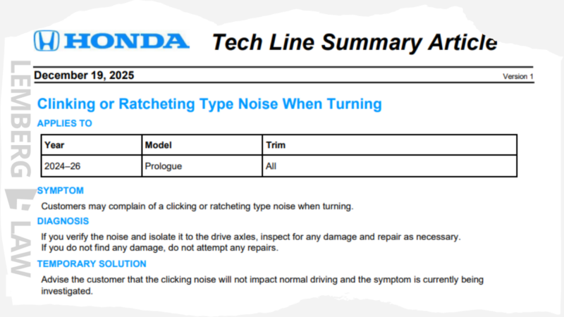 Honda Prologue CV Axle noise TSB