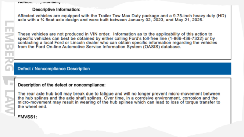 2023-2025 Ford F150 rear axle bolt recall 25V512