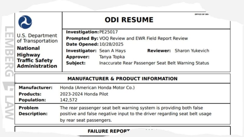 honda pilot seat belt warning system investigation PE25017